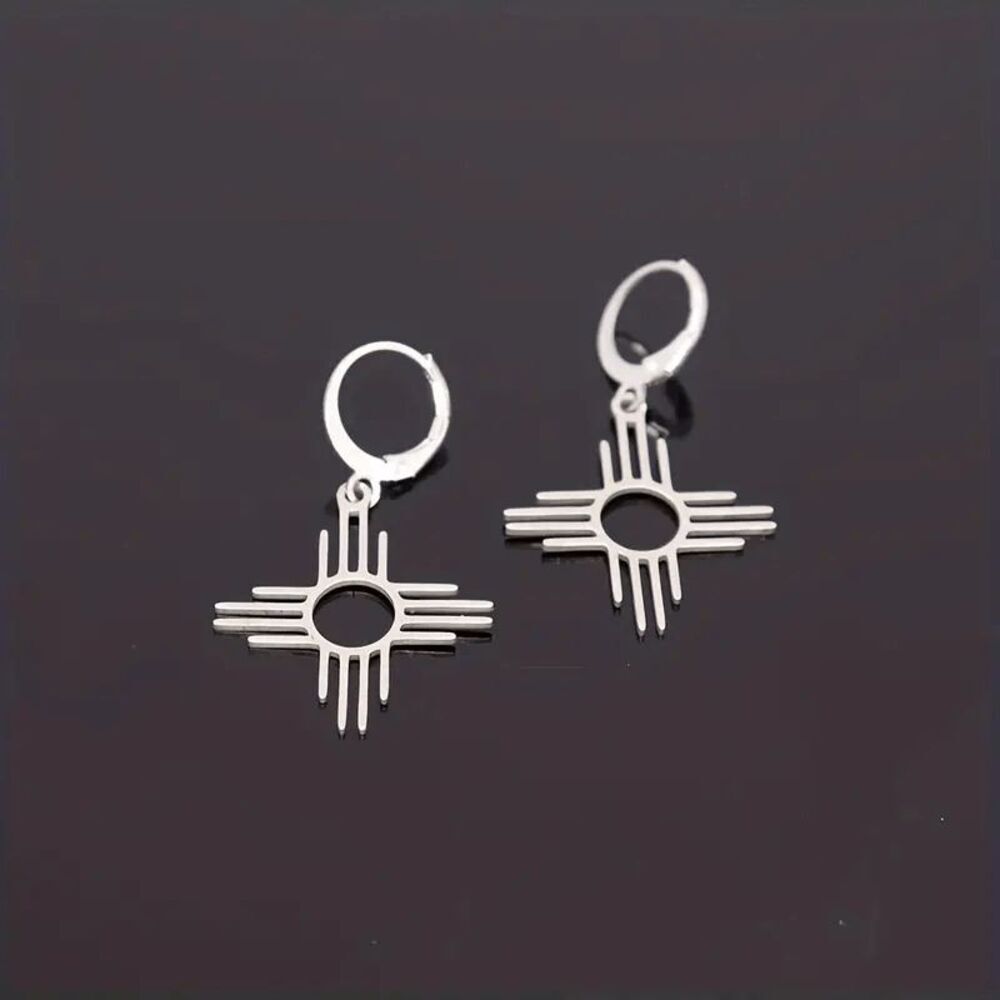 Zia Symbol Stainless Steel Dangle Earrings